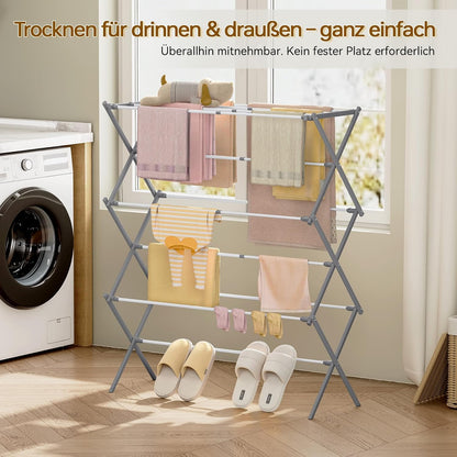 KINGBOARD Clothes Drying Rack, Collapsible Drying Rack Clothing with 11 Poles, 3-Tier Laundry Drying Rack, Small Clothes Drying Rack Foldable for Baby Clothes Sock Towel, 25lb Capacity, White