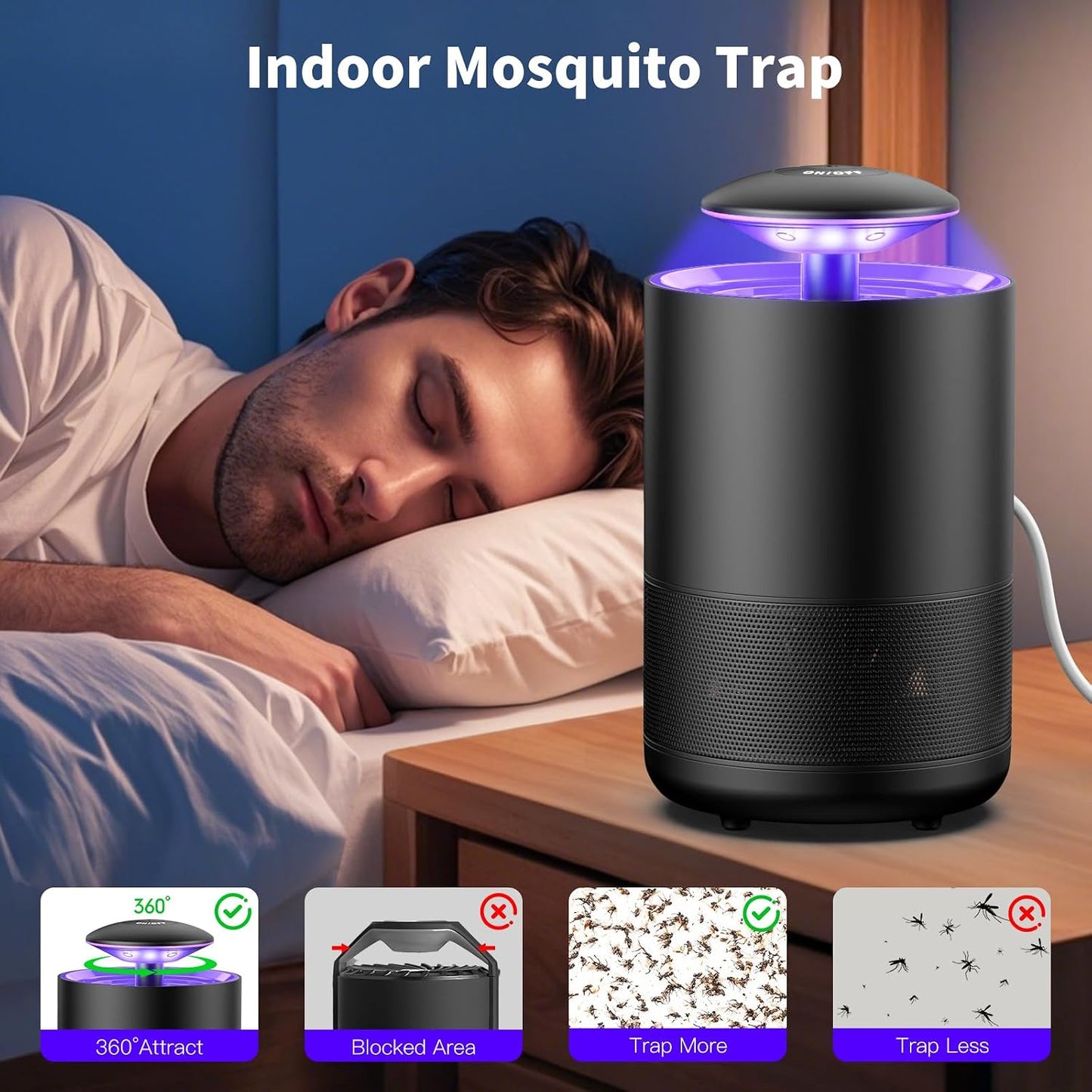 Fly Trap Indoor Mosquito Flying Insect Trap Automatic Electric Fly Catcher Fan Powered Gnat Catcher with 3 Sticky Boards, for Kitchen, Living Room, Dining Room, Yard, Swimming Pool, Picnic or Camping