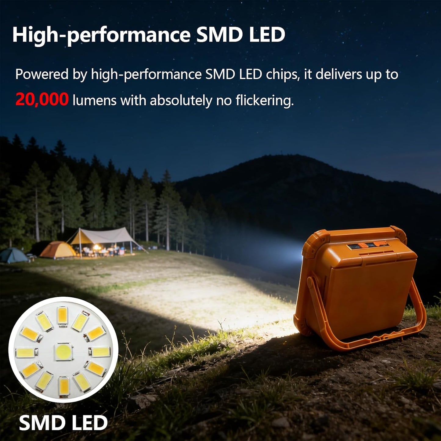 Portable LED Work Solar Light 100W 16500mAh 10000 LM with Stepless Brightness Job Site Battery Rechargeable LED Floor Light for Emergency Worklight for Hurricane