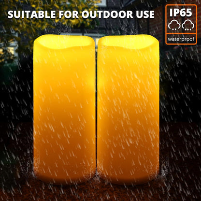 NURADA Large Waterproof Flameless Candles 6" 8" 10" x 4" - Outdoor Indoor LED Pillar Flickering Candle Battery Operated with Timer Remote for Patio Porch Lanterns - Ivory White Set of 3