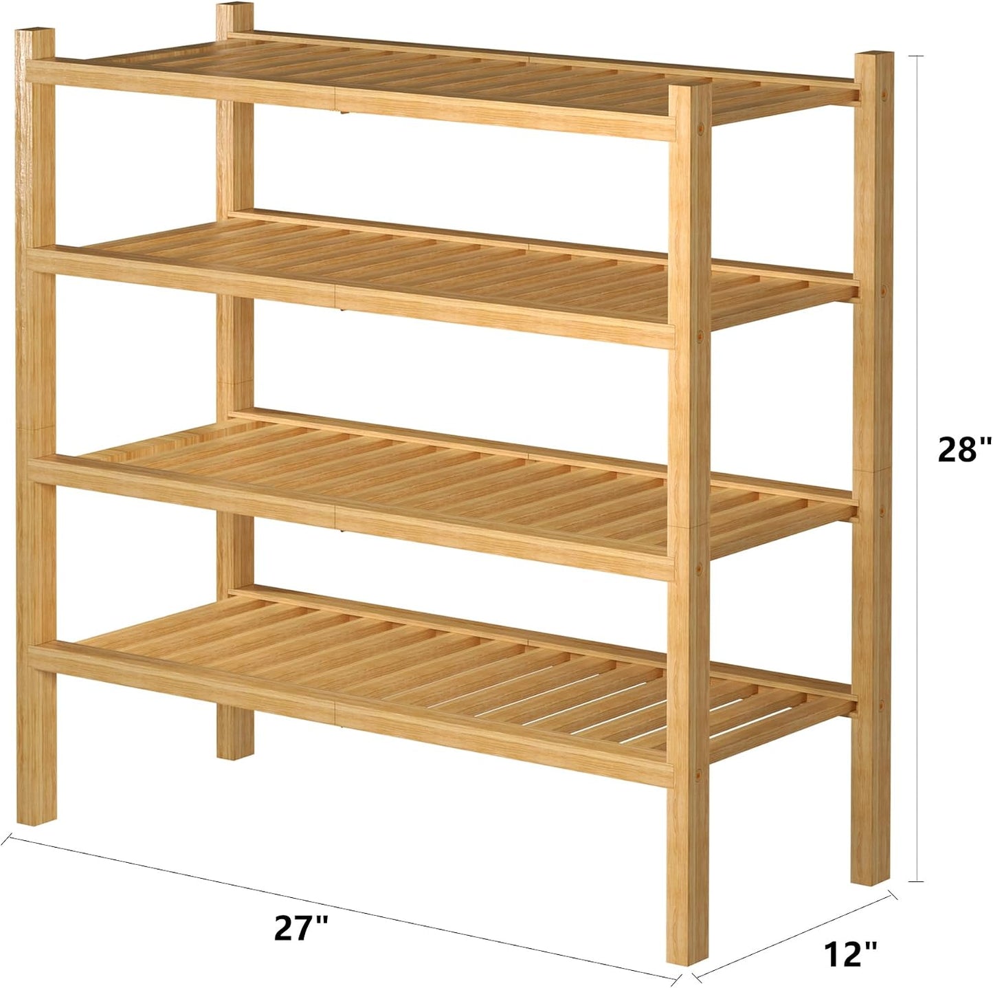 ROMGUAR CRAFT 3 Tier Bamboo Shoe Rack for Closet Free Standing Wood Shoe Shelf Storage Organizer for Entryway Small Space Stackable 27"x11"x20" (Natural)