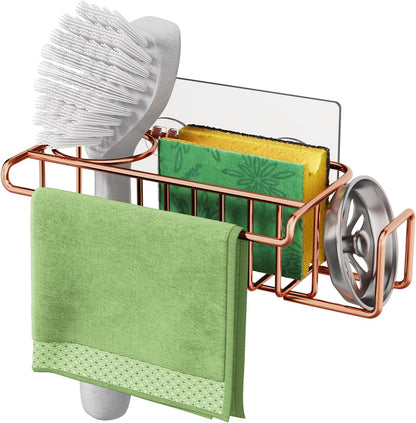 HapiRm 4 in 1 Sink Caddy Sponge Holder, SUS304 Stainless Steel Kitchen Brush Holder and Dish Cloth Hanger, Kitchen Organizers and Storage Essentials - Silver