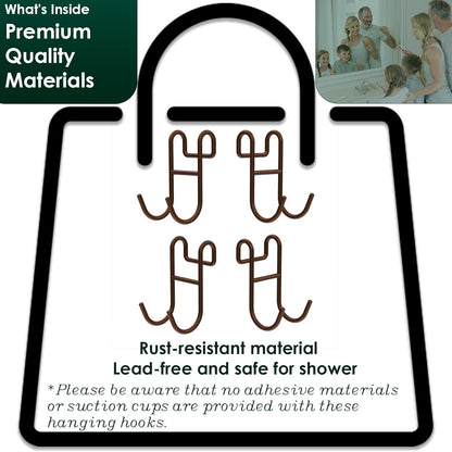 Bronze Shower Caddy - 4 Pack Open Shelf Hooks for Loofah, Razor, Shower Accessories
