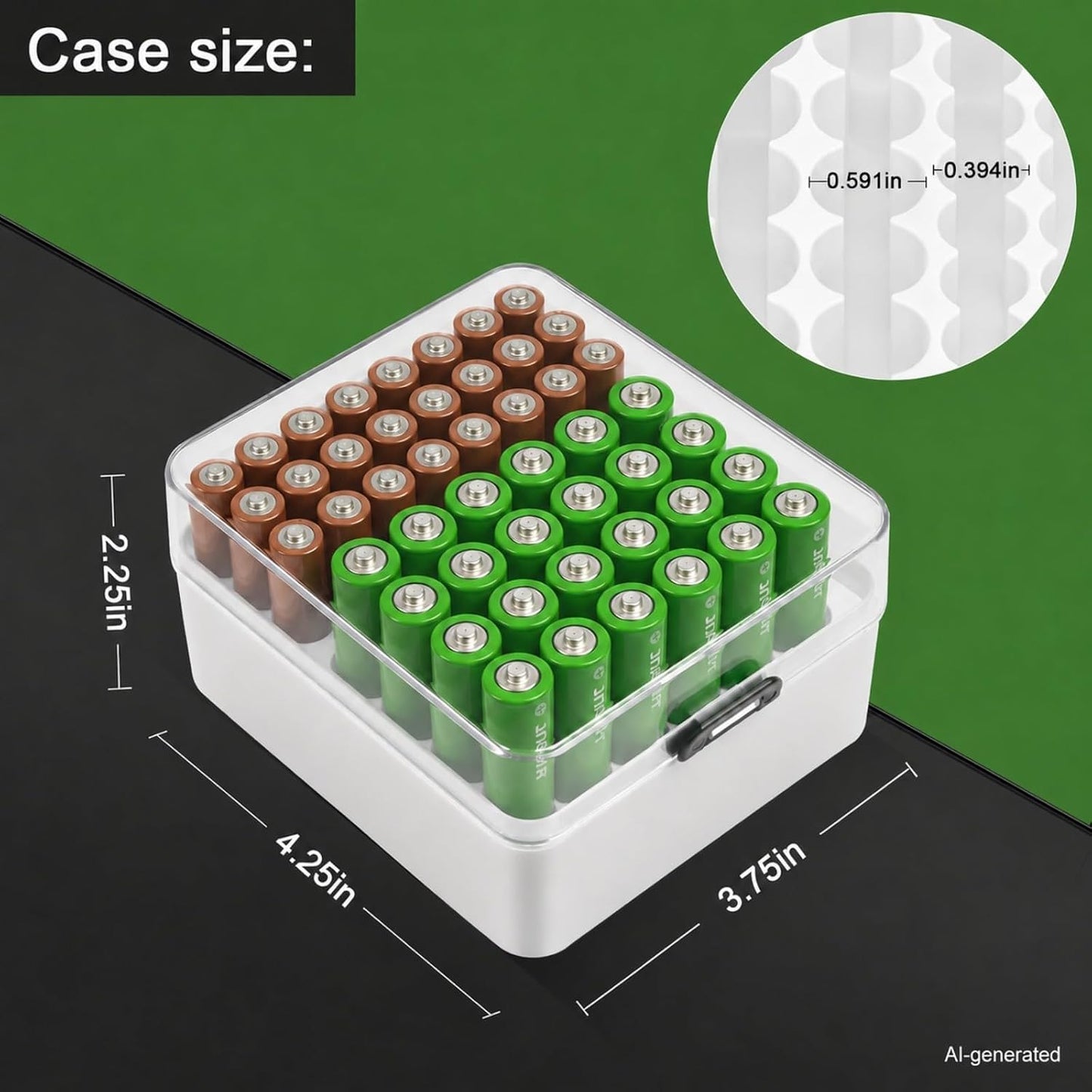 ALCYON Battery Organizer Storage Case, Battery Vault Box Container for 48pcs AA Batteries, Plastic Clear Protective Battery Holder for Travelling/Home/Office (Black, Large)