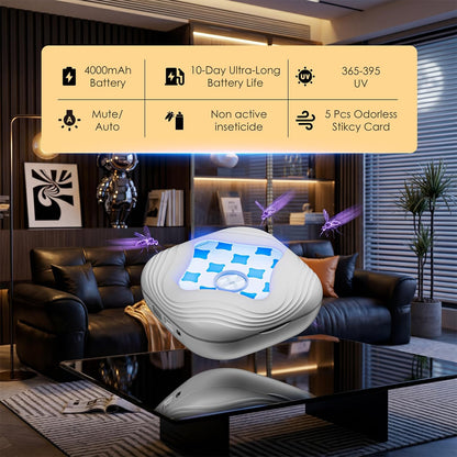 Flying Trap Insect, 2 in 1 Portable Fruit Fly Trap 4000 mAh, 1 Trap Black and 5 Glue Cards, Fruit Fly Traps for Gnat, Moth, Mosquito, Suitable for Home, Outside,Patio,Backyard,Camping