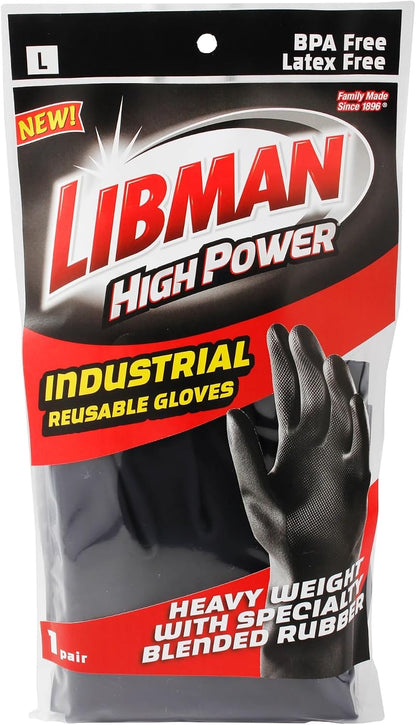Tribello LIBMAN Heavy Duty Black Rubber Gloves - Chemical Resistant Glove - Reusable Mechanics Grip Gloves - Industrial, Cleaning, Dishwashing