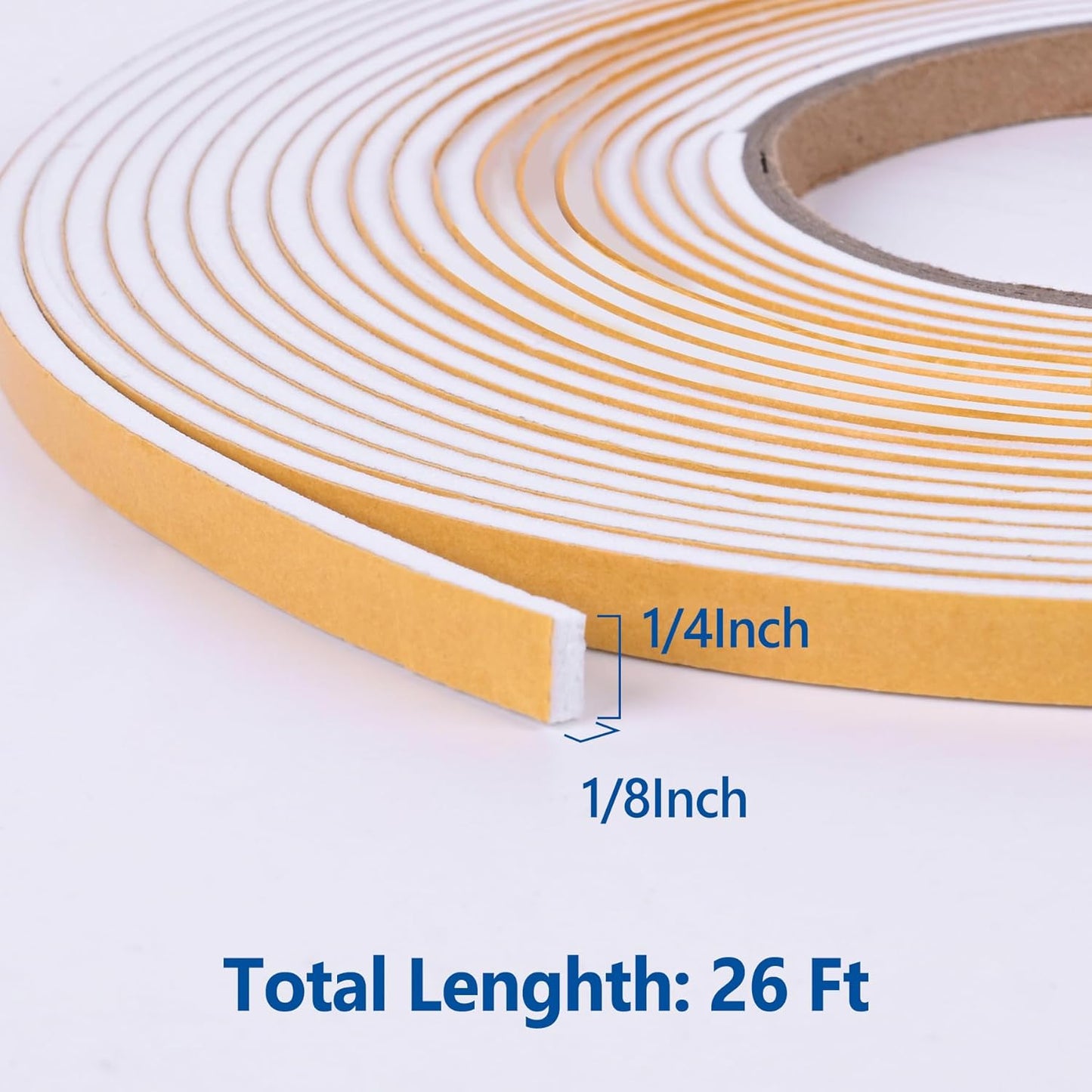 Self Adhesive Foam Tape Weatherstrip 1/2in x 1/4in x 42Ft High Density Foam Insulation Strips Foam Seal Weather Stripping with Strong Adhesive for Door and Window Sound Isolation Soundproofing, White