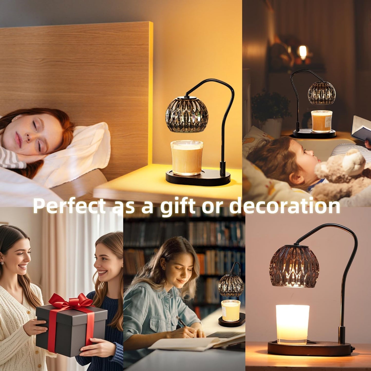Candle Warmer Lamp with Timer & 4-Level Dimmer, Electric Wax Warmer for Jar Candles, Black Home Decor with 2 Bulbs, Gift for Women, Men, Housewarming