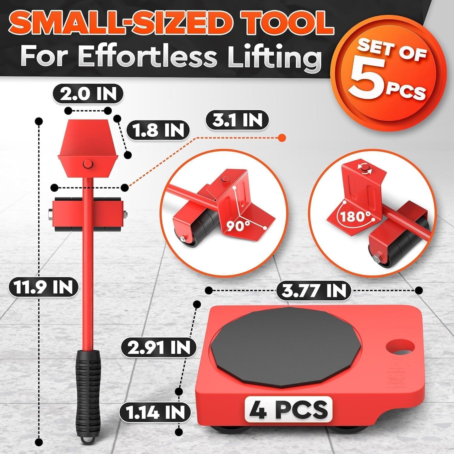 Furniture Lifter Tool & Furniture Moving Sliders Set 360° Rotating Wheels Up to 220 lbs, Refrigerator Movers Sliders with Smooth Glide, Non-Scratch Design for Hardwood Floors, Home & Office Appliances