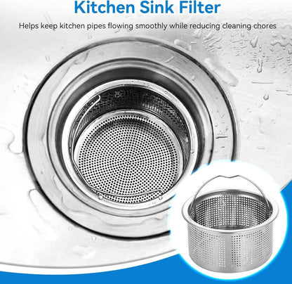Kitchen Sink Drain Basket, 3-inch Basket for Kitchen Sink Strainer Replacement, Deep Cup with Handle, SUS 304 Stainless Steel