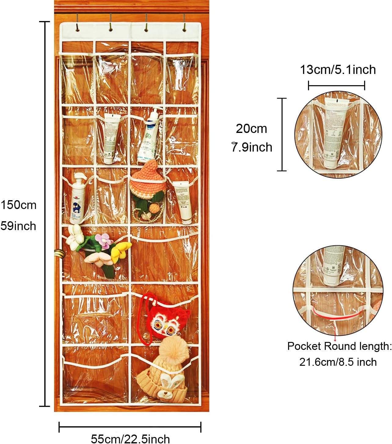 Extra Large Hanging Crystal Clear Over Door Shoe Organizers, Closet Shoe Organizer Shoe Rack Organizer Shoe Storage, 12+6Pockets, 4Hooks, white (59"x 21.6")