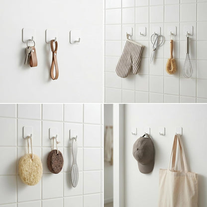 Stainless Steel Adhesive Wall Hooks for Hanging, Heavy Duty Waterproof Stick On for Bathroom Kitchen Shower, Self Adhesive for Towels, Keys, Hats, Robes - 8 Pack (White and Black)