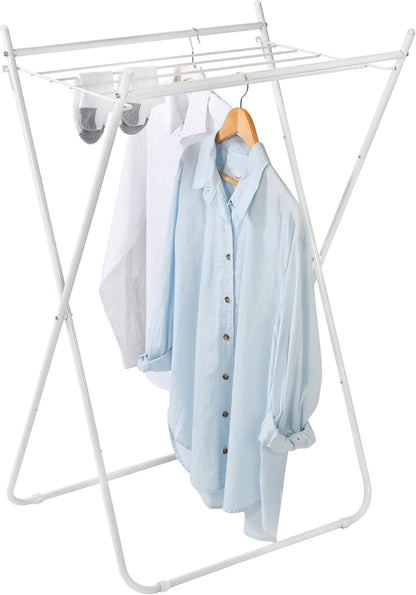 Honey-Can-Do Collapsible Metal Clothes Drying Rack, Foldable Laundry Rack Holds 40 lbs, Hanger-Friendly Design with Non-Skid Feet, Space-Saving Accordion Fold, Indoor Outdoor, White
