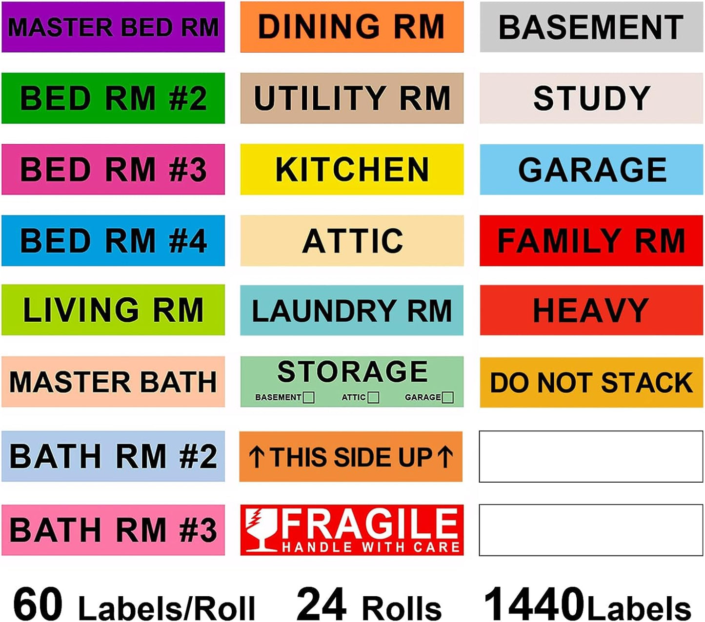 960 Count Home Moving Labels,16 Rolls Different Color Coding Moving Labels for Boxes Stickers + Fragile Moving Stickers + 1 Blank Label Roll for Customized Use