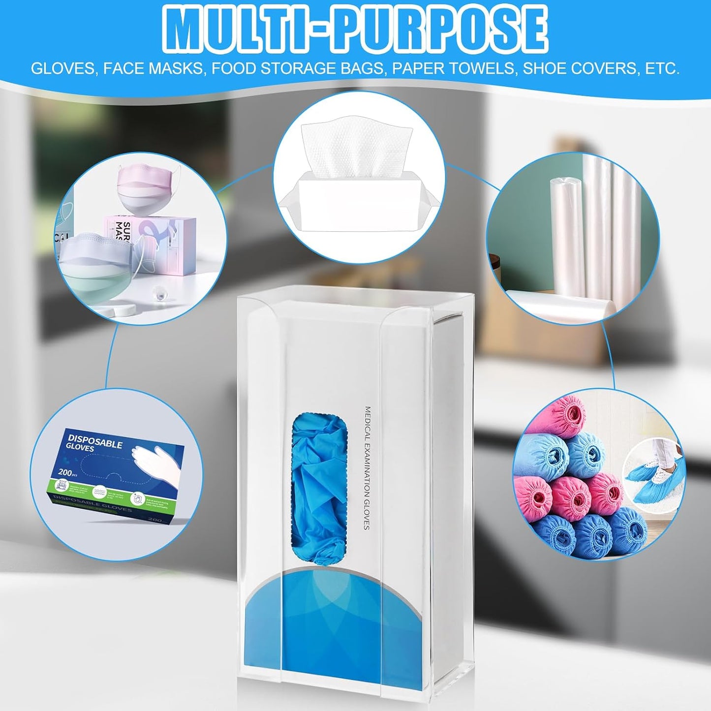 Weysat 2 Pcs Acrylic Glove Box Holder Dispenser Glove Holder for Wall Mount Acrylic Rack Wall Floating Mask Dispenser for Medical Latex Rubber Disposable Mitten Boxes(Clear,Horizontal Style)