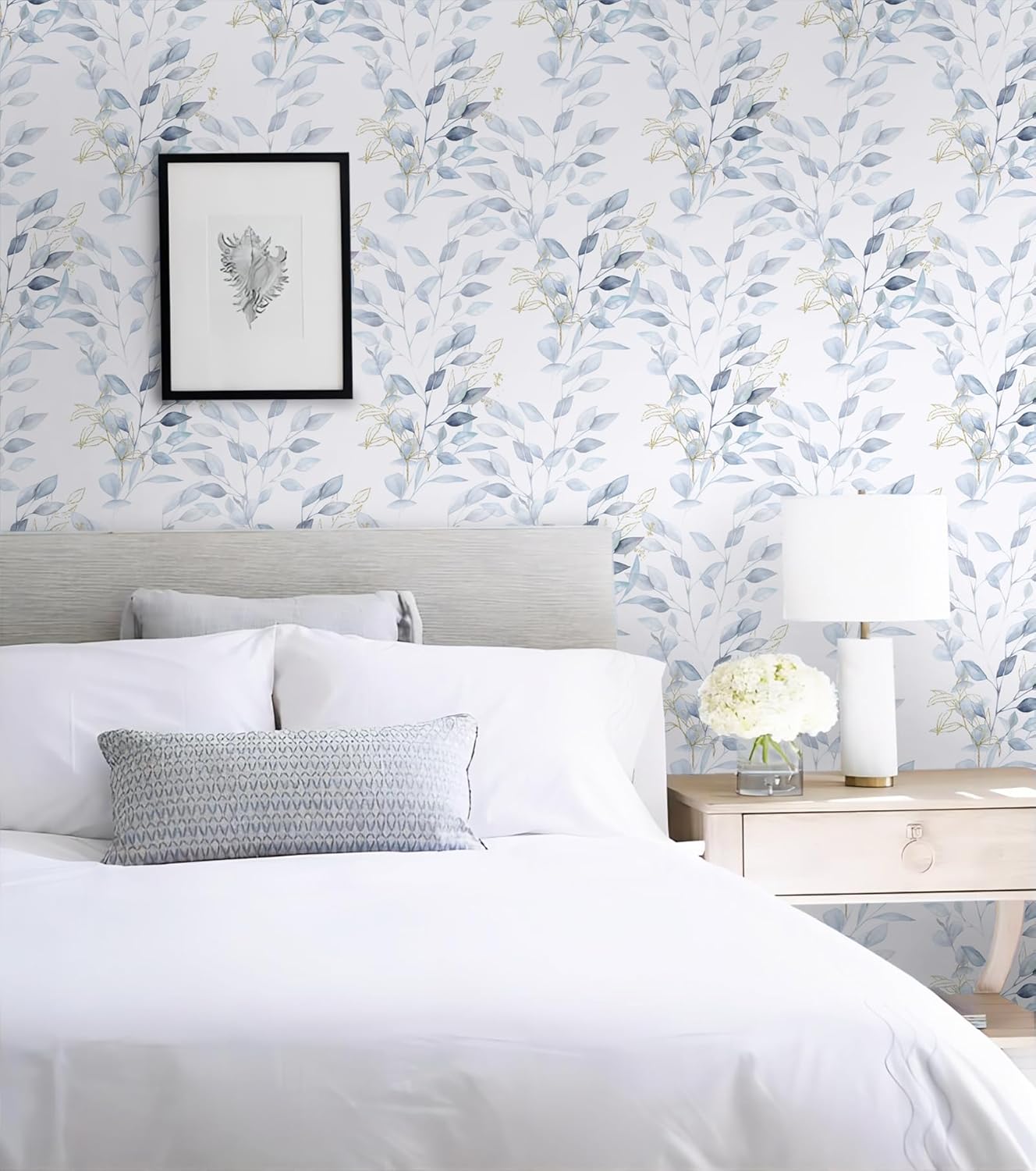 HeloHo Peel and Stick Wallpaper Blue Floral Leaf Wall Paper Self Adhesive Removable Thicken Waterproof Contact Paper for Bathroom Bedroom Living Room Decor Renter Friendly Wallpaper 15.35" X 78.7"
