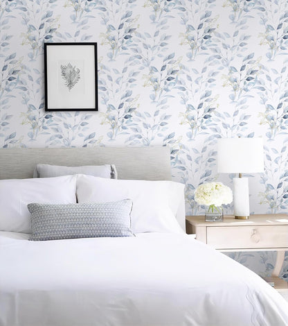 HeloHo Peel and Stick Wallpaper Blue Floral Leaf Wall Paper Self Adhesive Removable Thicken Waterproof Contact Paper for Bathroom Bedroom Living Room Decor Renter Friendly Wallpaper 15.35" X 78.7"