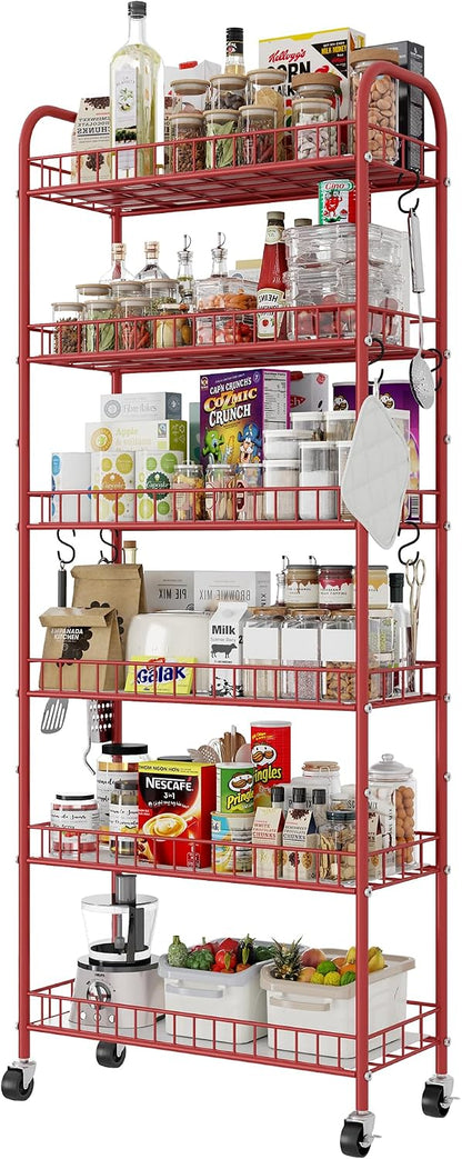 Slim Rolling Storage Cart with Wheels, Metal 6 Tier Spice Rack Mobile Shelving Unit Organizer Kitchen Utility Cart for Office Bathroom Kitchen Laundry Room Narrow Places (6inches)