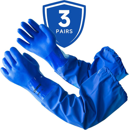 LANON 26" Elbow Length PVC Chemical Resistant Gloves, Heavy-Duty Long Rubber Gloves, Acid, Alkali & Oil Protection, XL