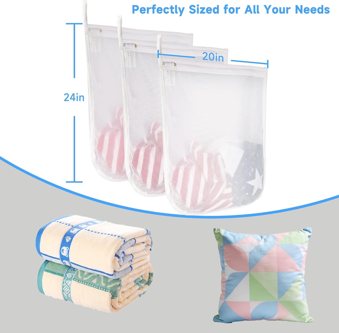 GOGOODA 2 Pack Delicates Laundry Bags, Fine Mesh Wash Bag with Hanging Loop | Large for Lingerie, Shirts, Sweaters, Underwear, Bra, Silk, Socks