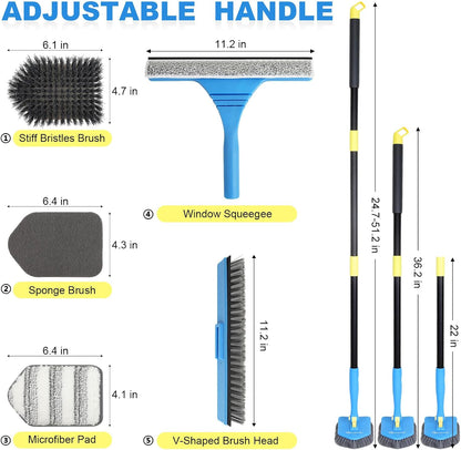 Tile Tub Scrubber Brush with 5 Different Function Cleaning Heads and 51" Extendable Long Handle Non Scratch Shower Scrubber for Cleaning Bathroom Kitchen Toilet Wall Bathtub
