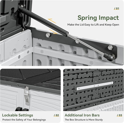 AOXUN Horizontal Storage Sheds 21 Cu.ft, HDPE Outdoor Storage Box 160 Gallon, Waterproof Lockable Resin Deck Box with Spring-Assisted Lid, Patio Storage for Garden, Pool, Cushions, Tools, White
