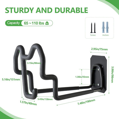 Heavy Duty Garden Hose Holder Wall Mount - Gloss Black Rust-Resistant Metal Hanger with Nozzle Slot, PVC Coated for Indoor/Outdoor Use