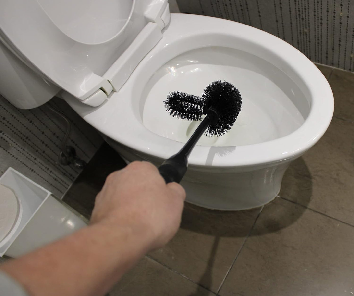 Comfort Rubber Ergonomic Grip Black Toilet Bowl Brush Under Rim Lip Brush and Storage Caddy for Bathroom
