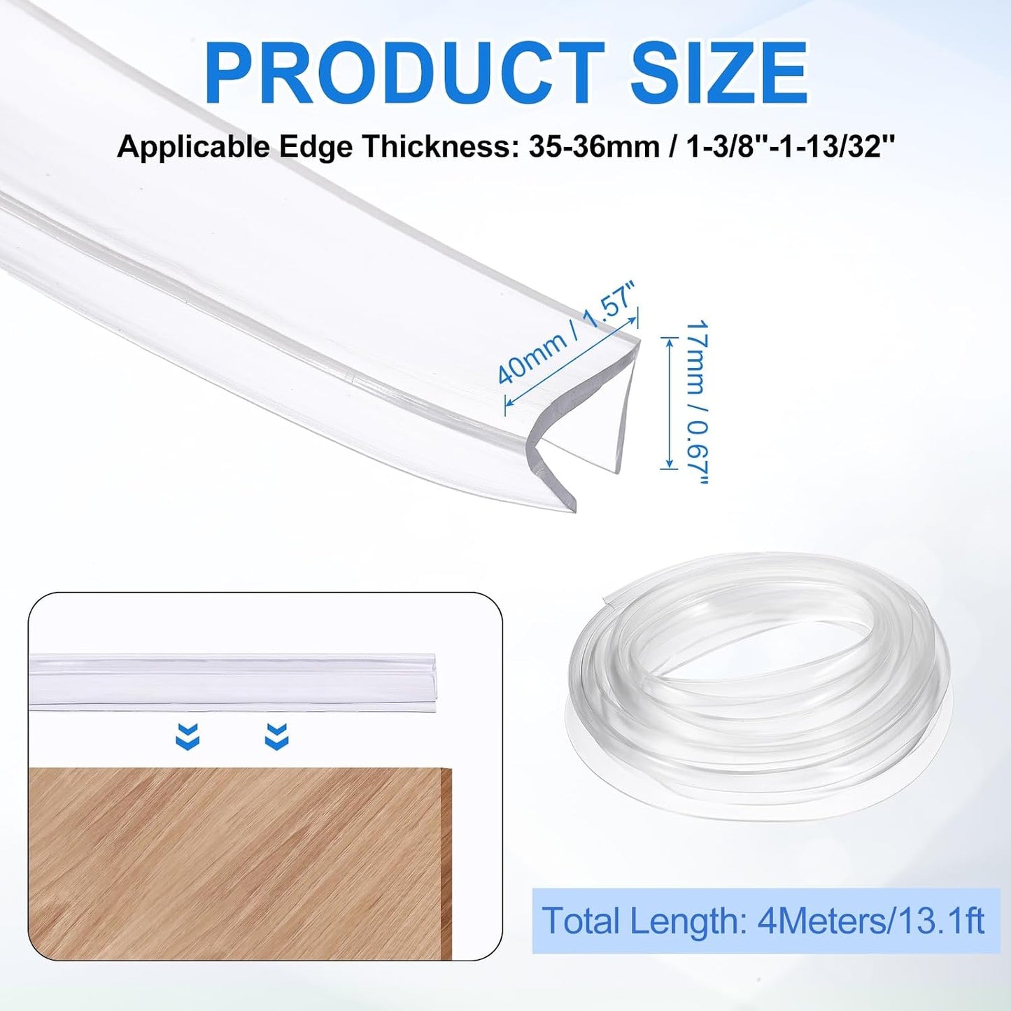 uxcell Clear Edge Trim, 13.1Ft Silicone U Channel Edge Protector, Edges Guards Fits 1/32"-3/32" for Car Doors Sheet Metal Parts (3/16" W x 3/8" H)