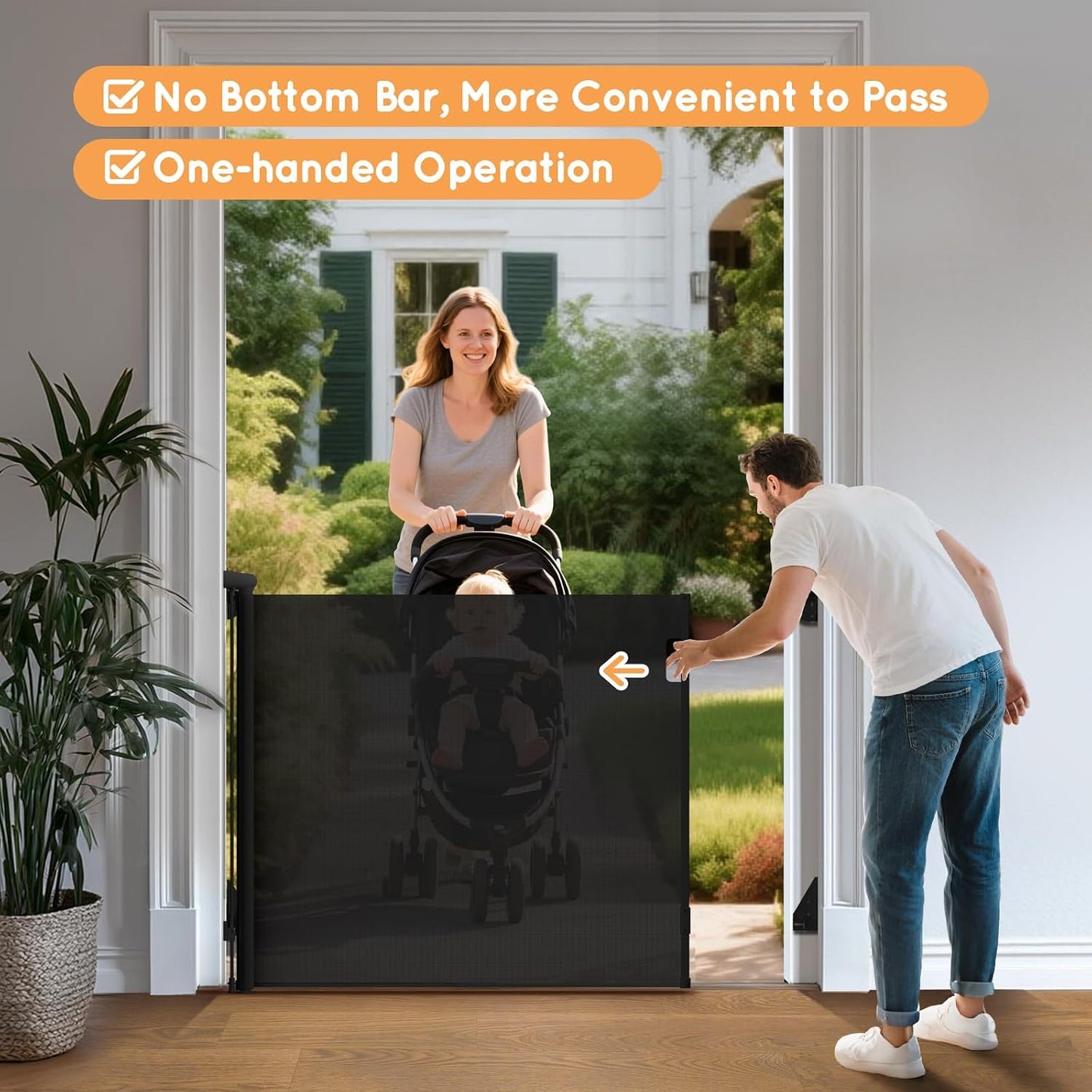 Retractable Baby Gate, 38" Extra Tall Mesh Dog Gate with Auto-Tension Design, 71" Wide One-Hand Operation Doorway Gates for Pets & Babies, No Bottom Rail Safety Gate for Hallways, Black