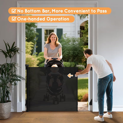 Retractable Baby Gate, 38" Extra Tall Mesh Dog Gate with Auto-Tension Design, 71" Wide One-Hand Operation Doorway Gates for Pets & Babies, No Bottom Rail Safety Gate for Hallways, Black