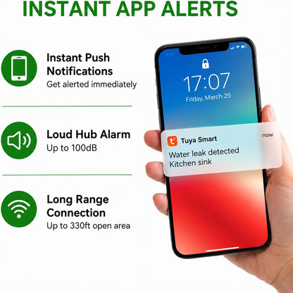 WiFi Water Leak Detector with Flexible Probes for Home, Hub & 3 Water Sensors, App Alerts, Loud Hub Alarm, 330FT Range, Alarm for Basement, Water Heater, Washing Machine & Under Sink