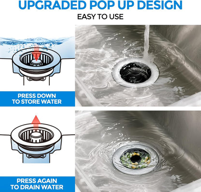 Sink Drain Strainer - Sink Stopper Kitchen Drain, 3 in 1 Kitchen Sink Drain Strainer with Anti-Clogging Basket, Kitchen Gadgets Clearance Sink Accessories, Fit US Standard 3-1/2'' Sink Hole, Silver