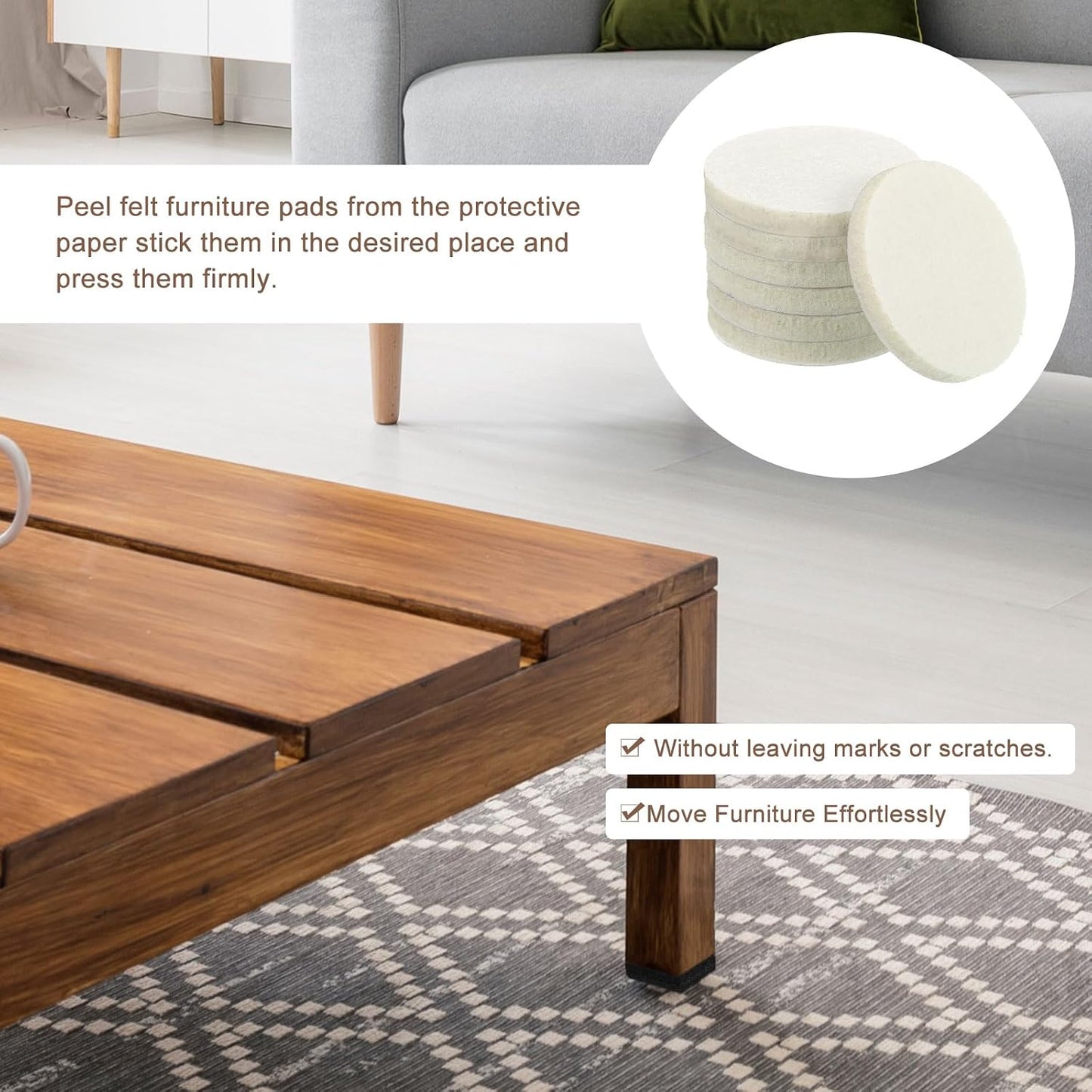 uxcell Furniture Pads, 50Pcs 1.25" - Round Self Adhesive Felt Furniture Pads, Floor Protectors for Furniture Feet Chairs Legs Hardwood Floors (Beige)