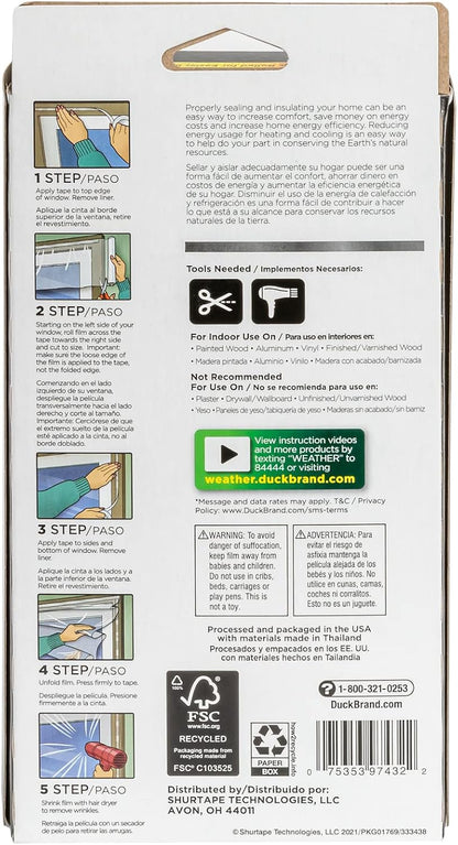 Duck MAX Strength Window Insulation Kit, Winter Window Seal Kit Fits up to 10 Windows, Heavy Duty Shrink Film Cuts to Size for Easy Indoor Installation, Window Tape Included,62 In. x 420 In., Clear