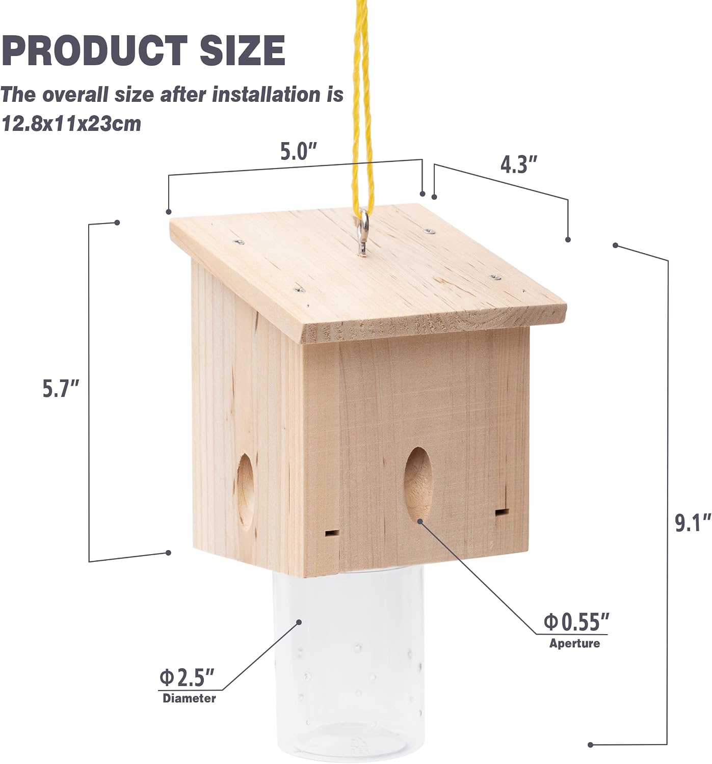 Carpenter Bee Trap for Outside - Pentroof Style Nature Hanging Wood Carpenter Bee Traps Outdoor - Best Bee Trap - Insect Traps with Removable Vault
