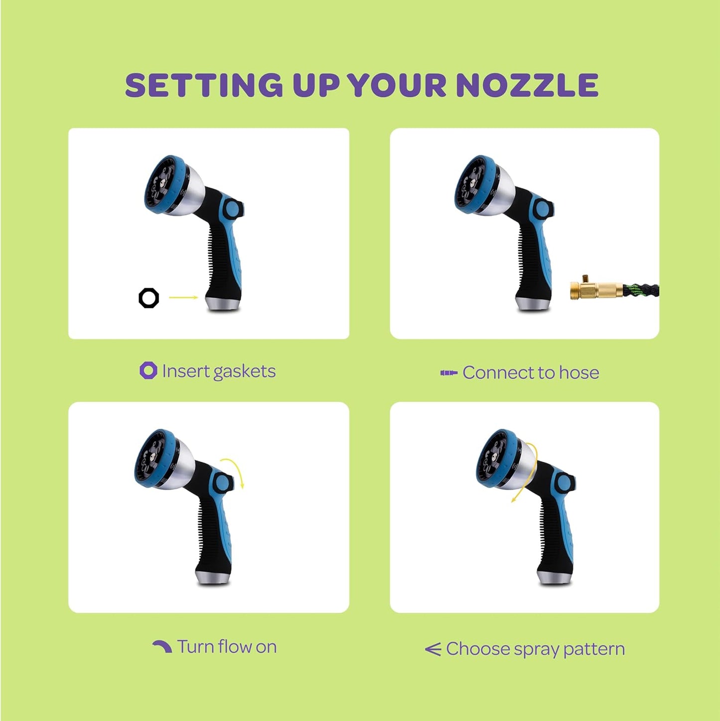 Hose Nozzle [Blue] Heavy Duty Hose Sprayer With 10 Adjustable Watering Patterns. Thumb Control Design, Comfortable Ergonomic Grip, Garden Hose Nozzle for Watering Plants & Lawns/Fun showers/Cleaning