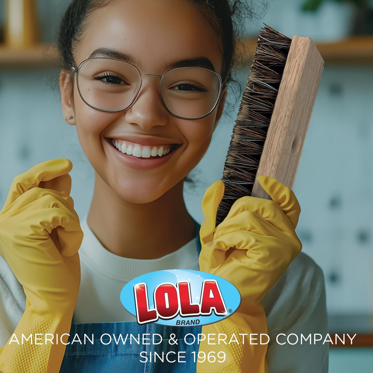 LOLA Deck Scrub Brush Outdoor Broom, Durable Bristles Remove Dirt, Grime, Grout, Leaves, Snow on Patios, Decks, Wet or Dry