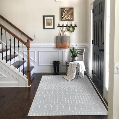 Lahome Moroccan Entry Rug 2x3, Non-Slip Washable Front Indoor Door Mat Rubber Backing Low-Profile Door Rugs, Small Geometric Print Distressed for Entryway Bathroom Kitchen, Black Hana