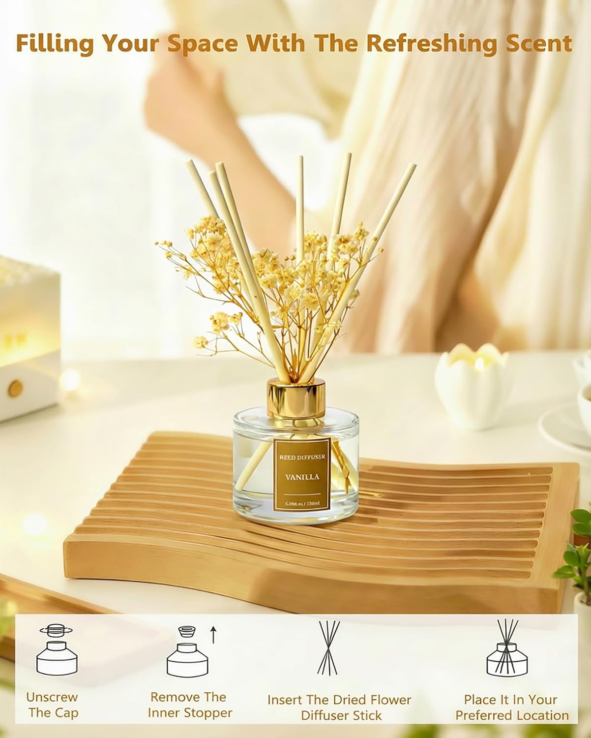 Reed Diffuser Set-Lemon Verbena Scent Fragrance Oil Diffuser with 6 Reed Sticks | Home & Bedroom Bathroom Decor,3.38 fl oz (100ml)