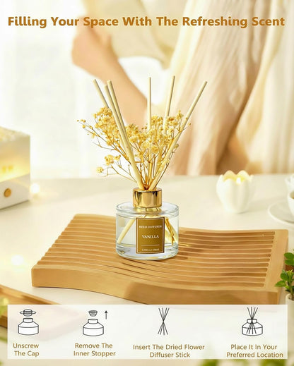 Reed Diffuser Set-Lemon Verbena Scent Fragrance Oil Diffuser with 6 Reed Sticks | Home & Bedroom Bathroom Decor,3.38 fl oz (100ml)