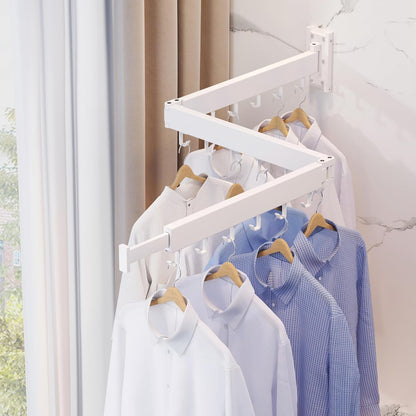 LIENAHU Wall Mounted Clothes Drying Rack, Collapsible, Folding, Retractable - Clothes Hanging Rack (Hooks, White)