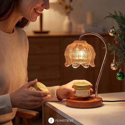 Funistree Flower Candle Warmer Lamp with Timer & Dimmer, Adjustable Height Candle Warmer, Christmas Birthday Gifts for Women Mom, House Warming New Home Decor, Wax Warmer with 2 Bulbs for Jar Candles