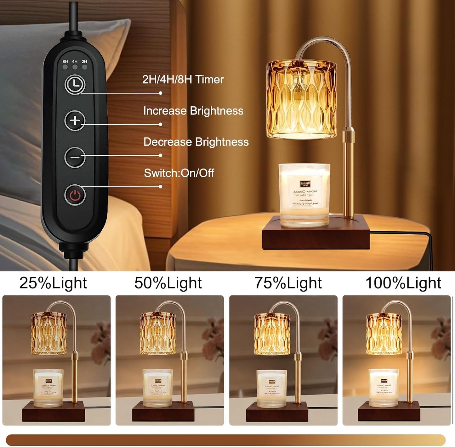 Candle Warmer Lamp with Timer & Dimmer, Candle Warmer Height Adjustable, Fits All Jar Scented Candles, Candle Lamp with 3 Bulbs, Charming Gift Box with Ribbon for Gifting
