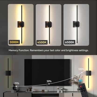 Torchlet Battery Operated Wall Sconces Set of 2 with Remote Control,DIY Independent Rotation Picture Lights,3000K-6000K Dimmable LED Rechargeable Wall Lights for Living Room Bedroom, 28.3'' Gold