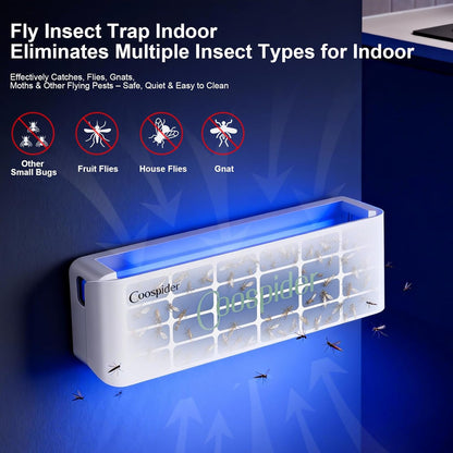 2 Pack UV Fly Light Trap Indoor for Home Gnat Traps for House, Wall Sconce Fly Light Bug Catcher for Kitchen House & Restaurant Fruit Flies Garage & Warehouse with 10 Sticky Glue Boards 6.5 ft Cord