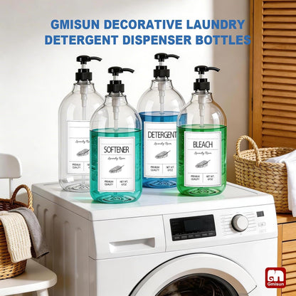 GMISUN Laundry Detergent Soap Dispenser, Liquid Laundry Detergent Dispenser, Container for Farmhouse Laundry Room Decor, Organizer for Liquid SoftenerBleach Heavy Duty Plastic Bottle(64 Oz 3 Pack)