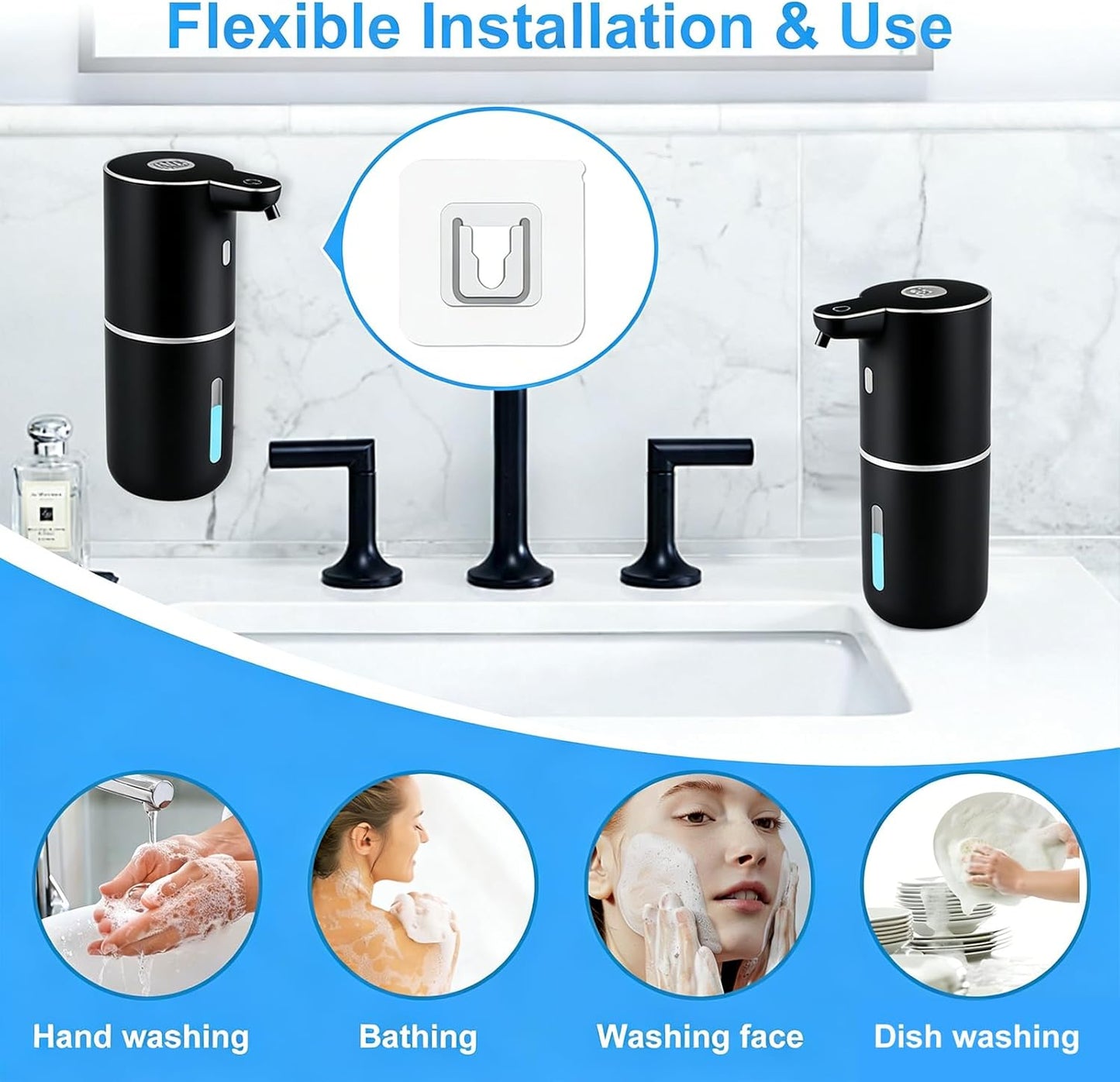 Automatic Soap Dispenser,6-Level Foaming Hand Soap Dispenser,Touchless Dish Soap Dispenser for Kitchen Bathroom,Ipx5 Waterproof,1200mah Rechargeable,12.8oz/380ml,Wall Mount & Countertop