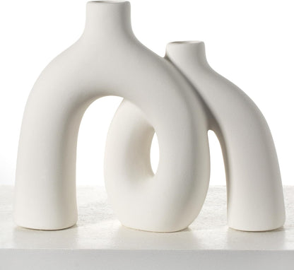 CEMABT Modern Nordic Boho Vase Set - Elegant Beige Matte Ceramic Vase for Living Room, Bookshelf, Mantel, Entryway Table & Console Decor | Home Decor Shelf Decorations Easter Gift