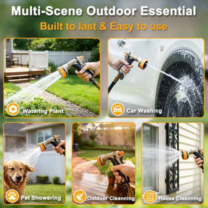 FANHAO Heavy Duty Garden Hose Nozzle, 100% Metal Rear Trigger Hose Sprayer for Garden Hose High Pressure, 7 Spray Patterns Water Hose Nozzle for Plants Watering, Cars Washing & Pets Bathing